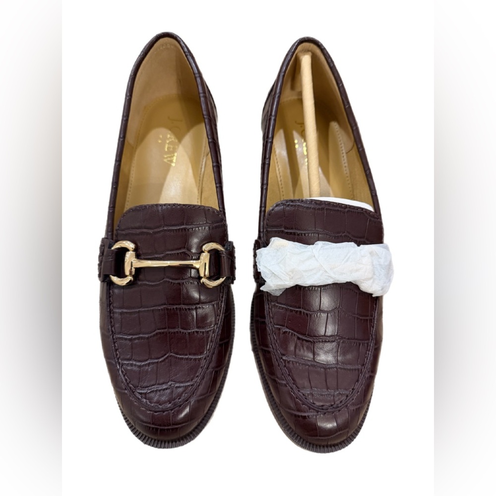 NWT J.Crew Croc Embossed Classic Loafers- Rustic Brown - Size 6
